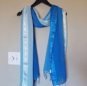 3/$15! Sheer satin chiffon wrap scarf shawl blue and white